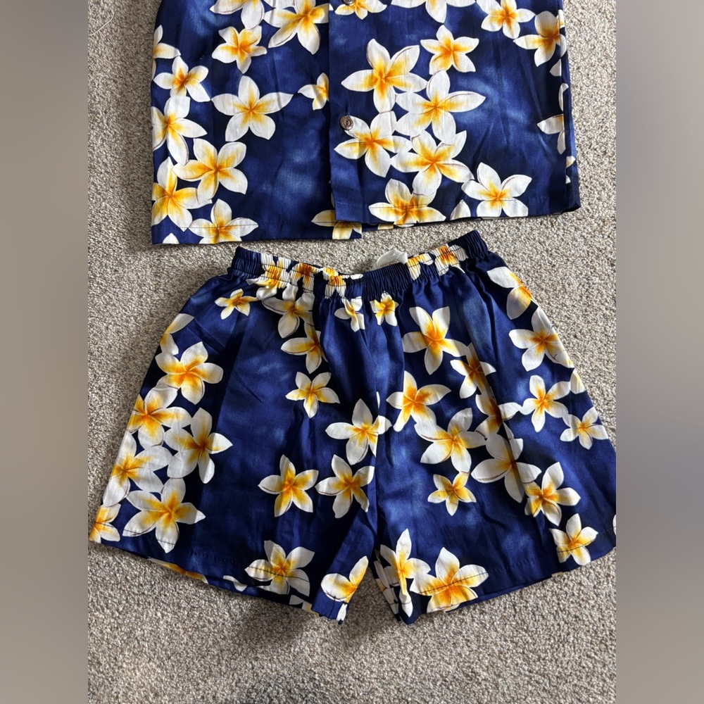 Royal Hawaiian Creations Button Up Hawaiian Plumeria Button Down/shorts Luau 6 - Picture 7 of 7